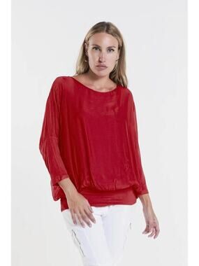 NWT Tina Stephens Rosa Lined Banded Bottom Silk Top Made Italy  One Size RED